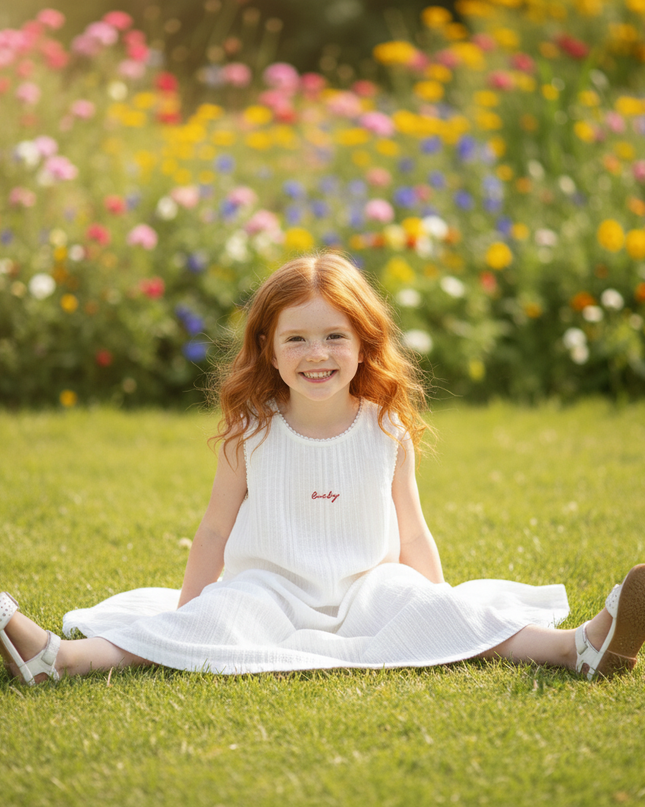 Musselin Kleid Maedchen Bestickt - Weiss Stickerei - Ansicht 5