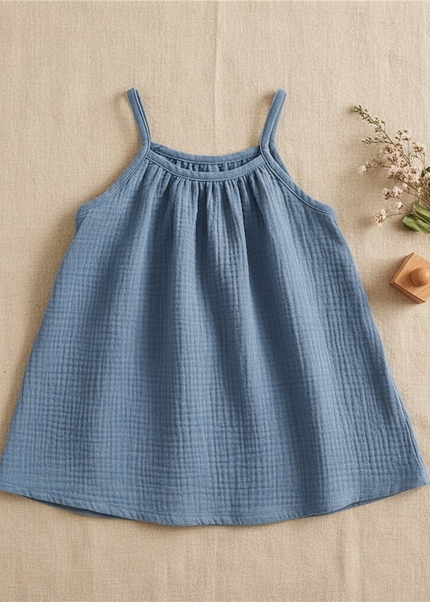 Musselin Kleid Maedchen Blau - Baby Traegerkleid - Ansicht 1