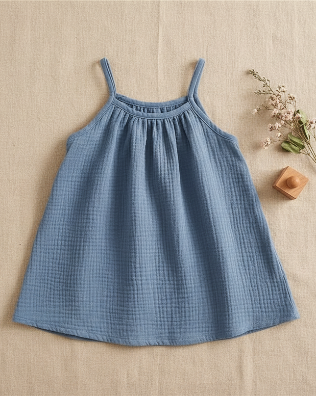 Musselin Kleid Maedchen Blau - Baby Traegerkleid - Ansicht 1