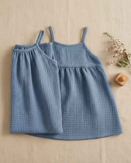 Musselin Kleid Maedchen Blau - Baby Traegerkleid - Ansicht 4