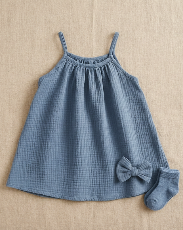Musselin Kleid Maedchen Blau - Baby Traegerkleid - Ansicht 5