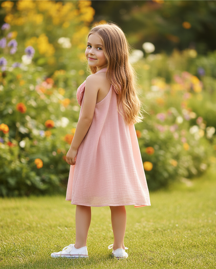 Musselin Kleid Maedchen Blumen Rosa - Halter Floral - Ansicht 2