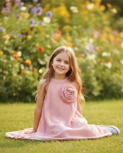 Musselin Kleid Maedchen Blumen Rosa - Halter Floral - Ansicht 5
