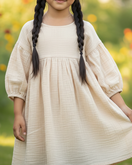 Musselin Kleid Mädchen Creme - Laternenarm 1T-6T - Ansicht 4