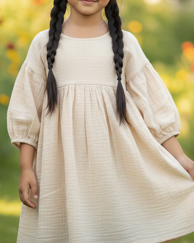 Musselin Kleid Mädchen Creme - Laternenarm 1T-6T - Ansicht 4