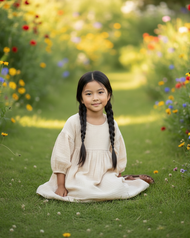 Musselin Kleid Mädchen Creme - Laternenarm 1T-6T - Ansicht 5