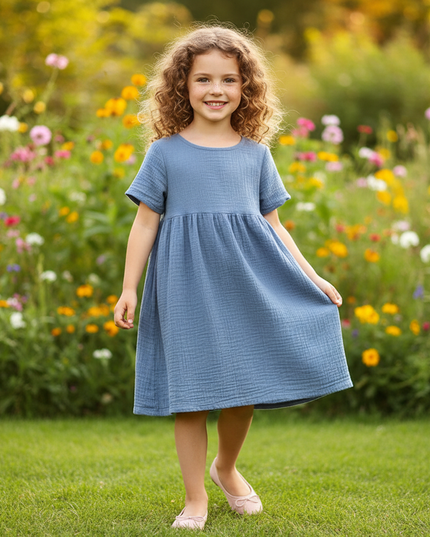 Musselin Kleid Maedchen Dunkelblau - Langes Kleid - Ansicht 1