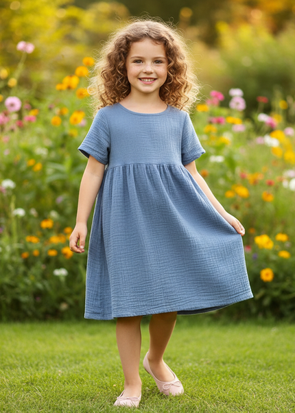 Musselin Kleid Maedchen Dunkelblau - Langes Kleid - Ansicht 1