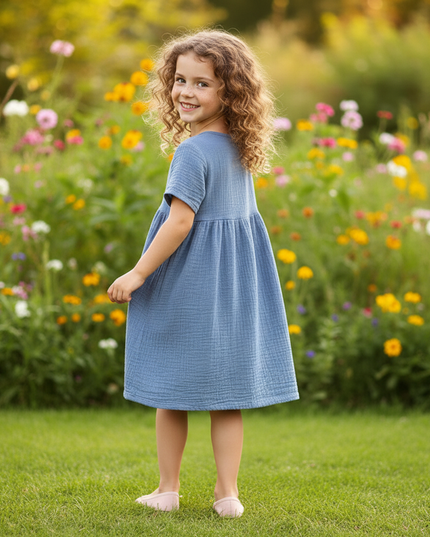 Musselin Kleid Maedchen Dunkelblau - Langes Kleid - Ansicht 2