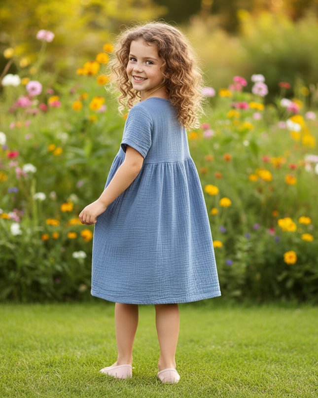 Musselin Kleid Maedchen Dunkelblau - Langes Kleid - Ansicht 2