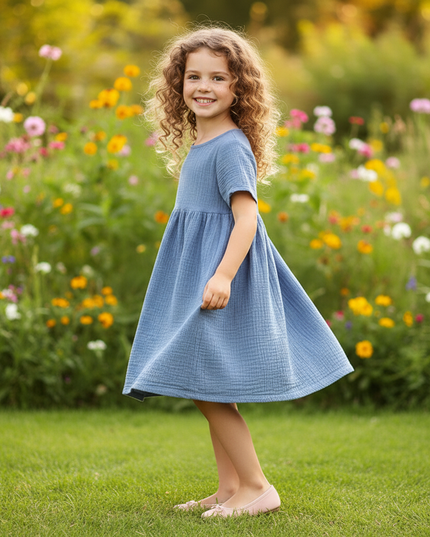 Musselin Kleid Maedchen Dunkelblau - Langes Kleid - Ansicht 3