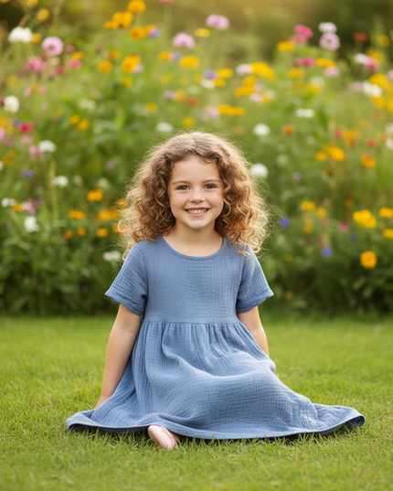 Musselin Kleid Maedchen Dunkelblau - Langes Kleid - Ansicht 5