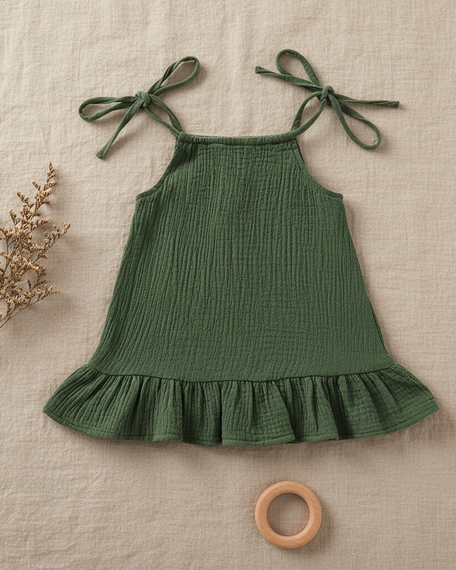 Musselin Kleid Maedchen Dunkelgruen - Baby Slip - Ansicht 1