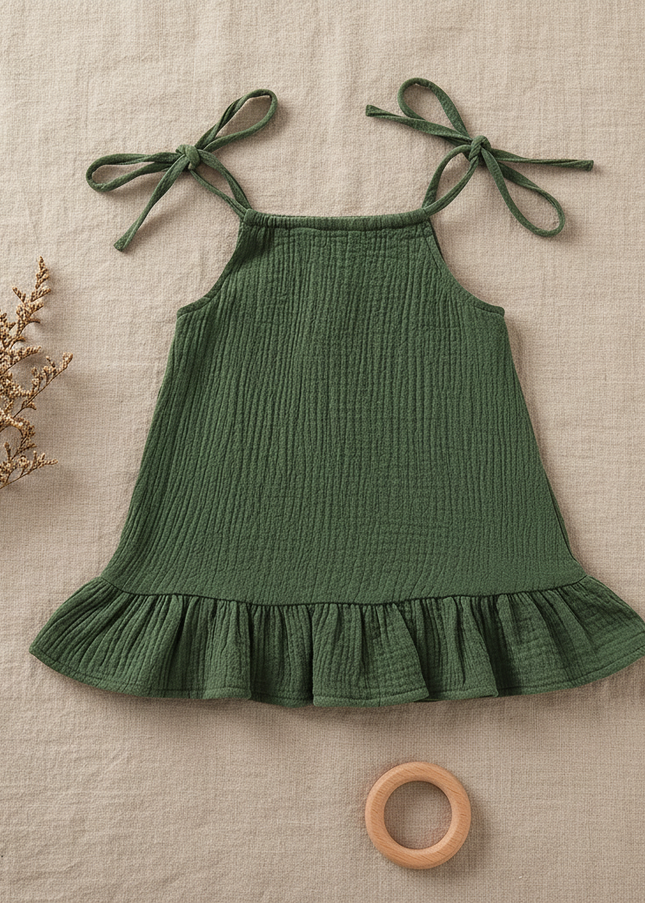 Musselin Kleid Maedchen Dunkelgruen - Baby Slip - Ansicht 1