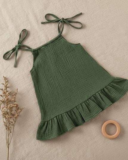 Musselin Kleid Maedchen Dunkelgruen - Baby Slip - Ansicht 2