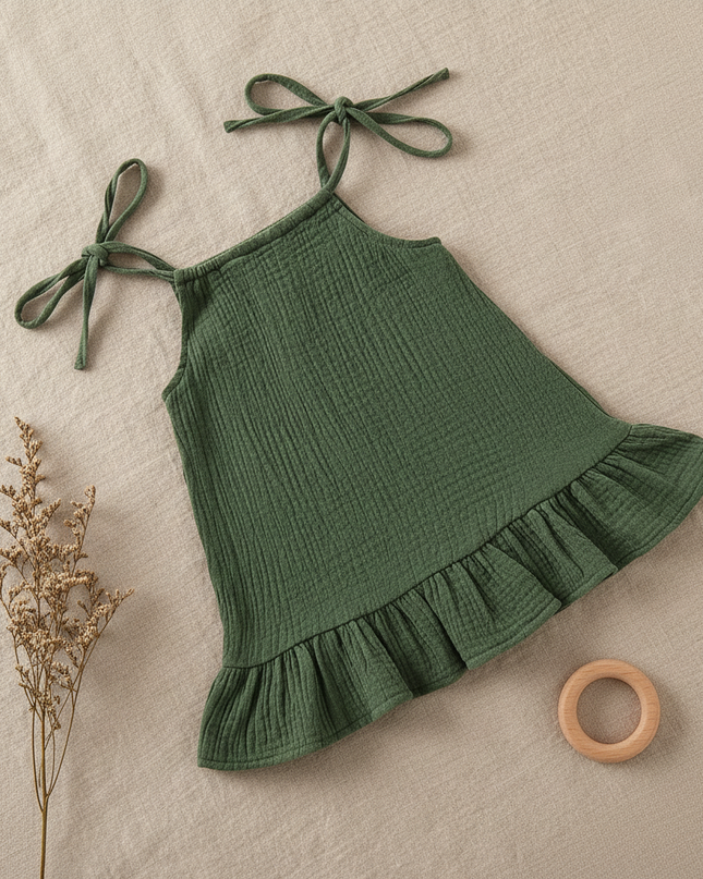 Musselin Kleid Maedchen Dunkelgruen - Baby Slip - Ansicht 2