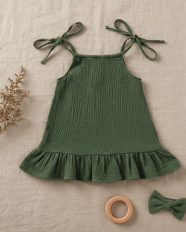 Musselin Kleid Maedchen Dunkelgruen - Baby Slip - Ansicht 5