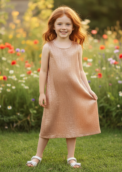 Musselin Kleid Maedchen Elegant - Altrosa Midi - Ansicht 1