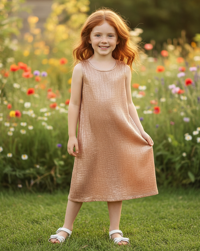 Musselin Kleid Maedchen Elegant - Altrosa Midi - Ansicht 1