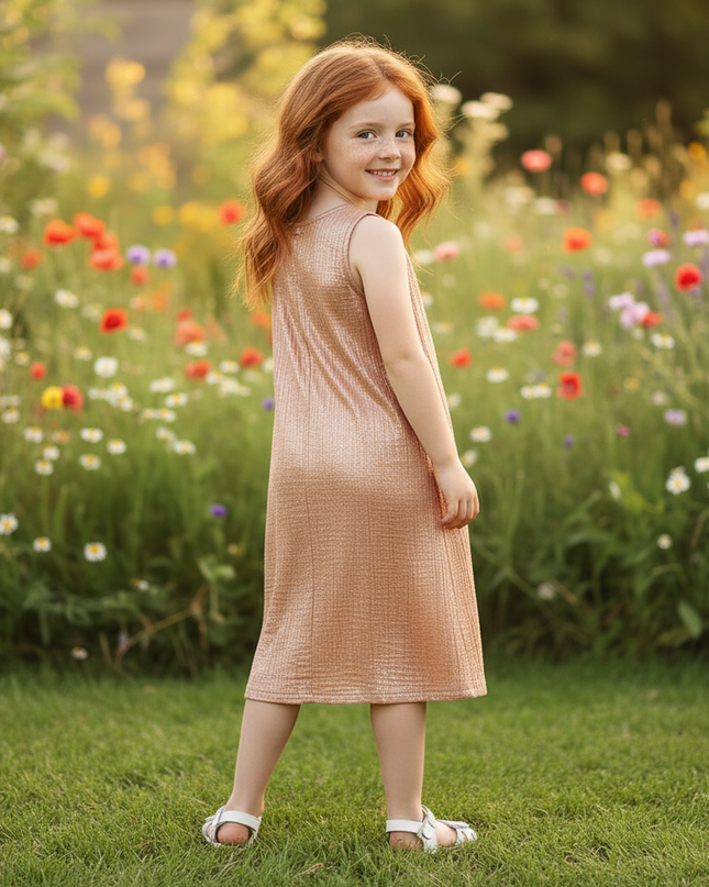 Musselin Kleid Maedchen Elegant - Altrosa Midi - Ansicht 2