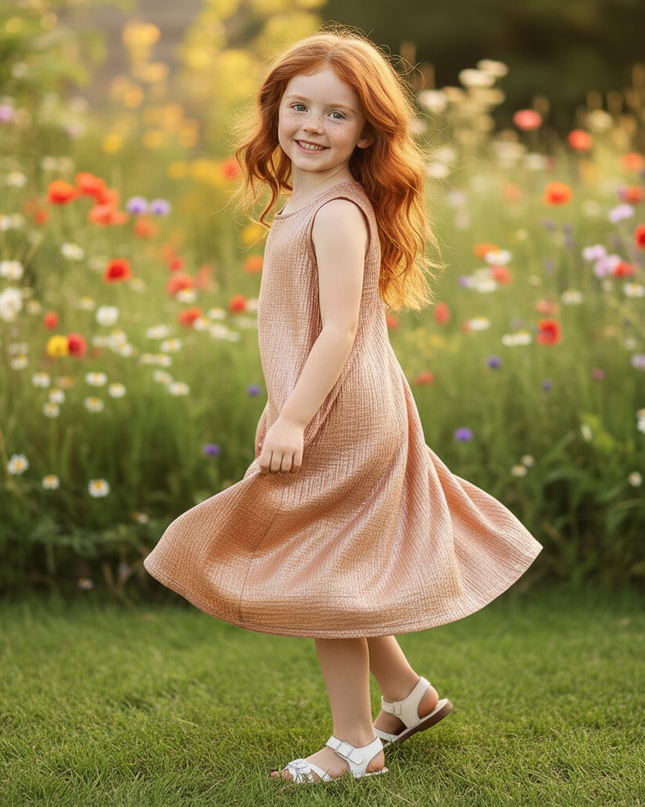 Musselin Kleid Maedchen Elegant - Altrosa Midi - Ansicht 3