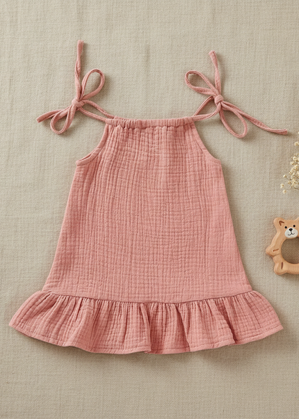 Musselin Kleid Mädchen Festlich - Rosa Baby Slip - Ansicht 1