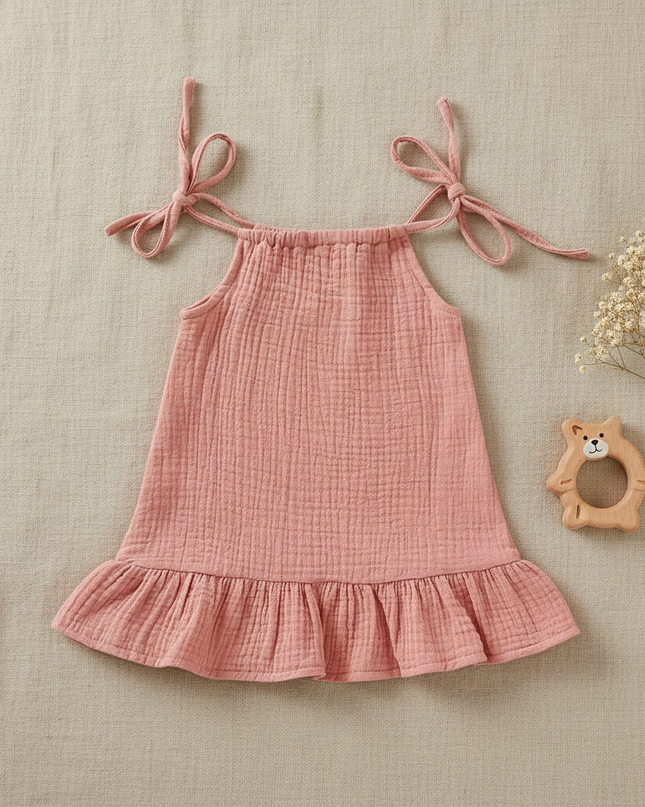 Musselin Kleid Mädchen Festlich - Rosa Baby Slip - Ansicht 1
