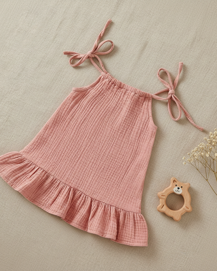 Musselin Kleid Mädchen Festlich - Rosa Baby Slip - Ansicht 2