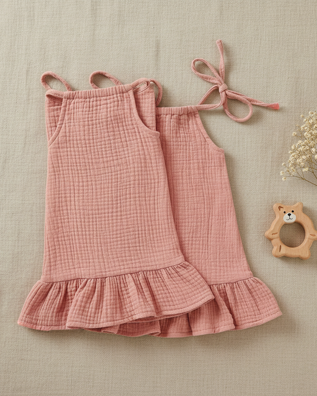 Musselin Kleid Mädchen Festlich - Rosa Baby Slip - Ansicht 4