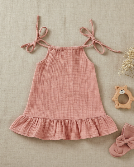 Musselin Kleid Mädchen Festlich - Rosa Baby Slip - Ansicht 5