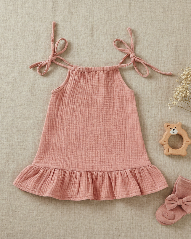 Musselin Kleid Mädchen Festlich - Rosa Baby Slip - Ansicht 5