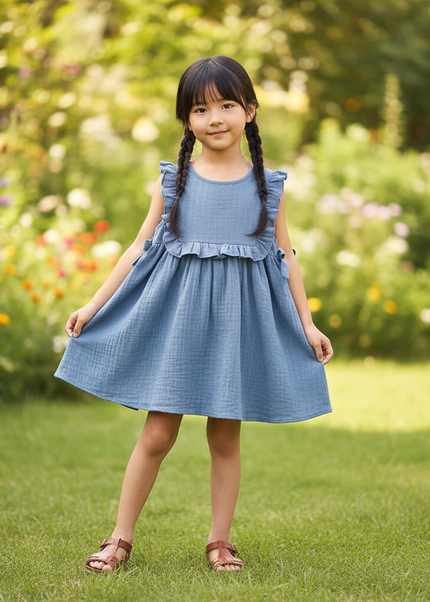 Musselin Kleid Mädchen Gestreift - Blau Träger - Ansicht 1