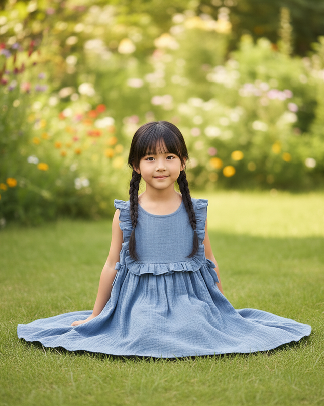Musselin Kleid Mädchen Gestreift - Blau Träger - Ansicht 5