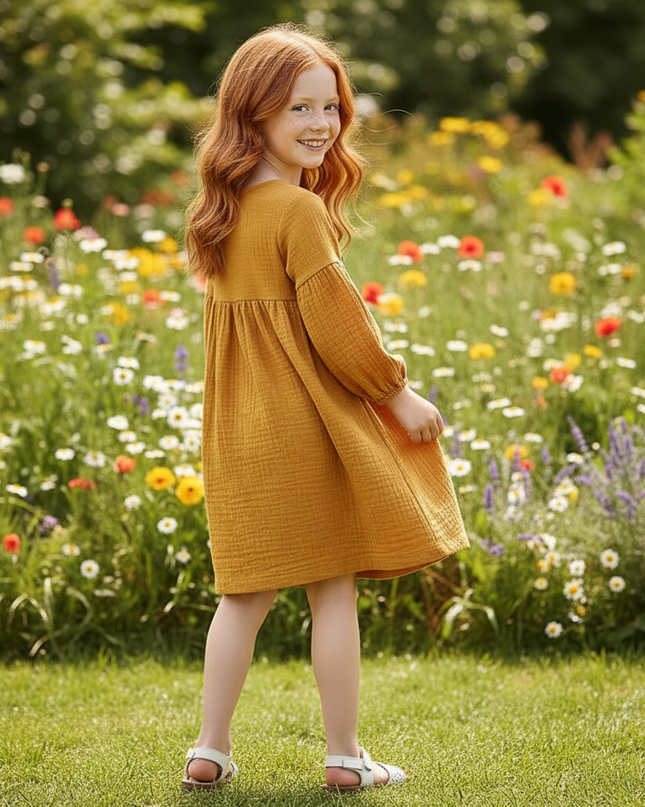 Musselin Kleid Maedchen Gold - Laternenarm 1T-6T - Ansicht 2