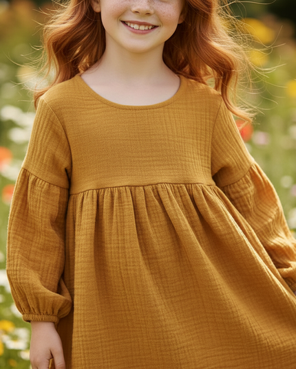 Musselin Kleid Maedchen Gold - Laternenarm 1T-6T - Ansicht 4