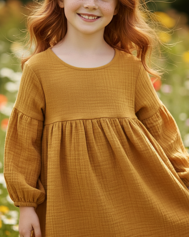 Musselin Kleid Maedchen Gold - Laternenarm 1T-6T - Ansicht 4