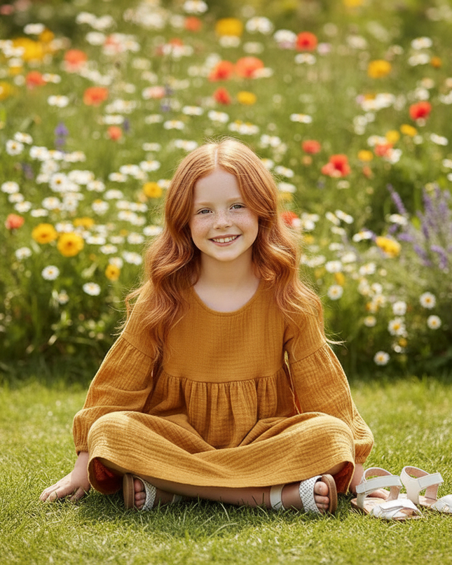 Musselin Kleid Maedchen Gold - Laternenarm 1T-6T - Ansicht 5