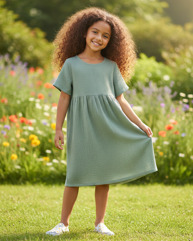 Musselin Kleid Mädchen Grün - Langes Sommerkleid - Ansicht 1