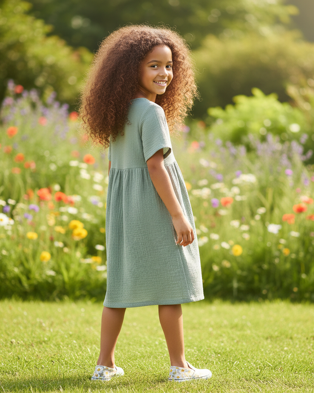 Musselin Kleid Mädchen Grün - Langes Sommerkleid - Ansicht 2