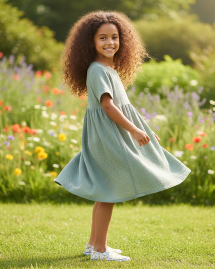 Musselin Kleid Mädchen Grün - Langes Sommerkleid - Ansicht 3