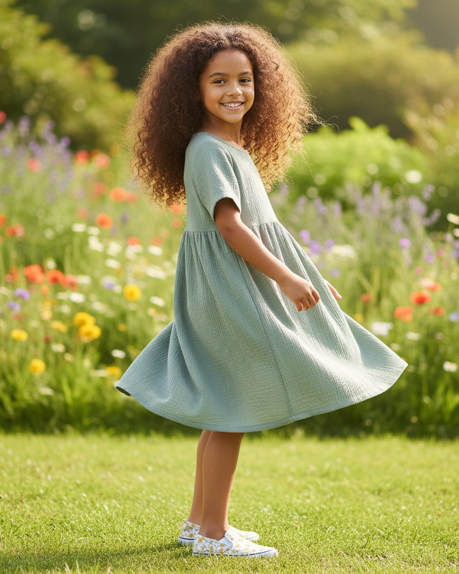 Musselin Kleid Mädchen Grün - Langes Sommerkleid - Ansicht 3
