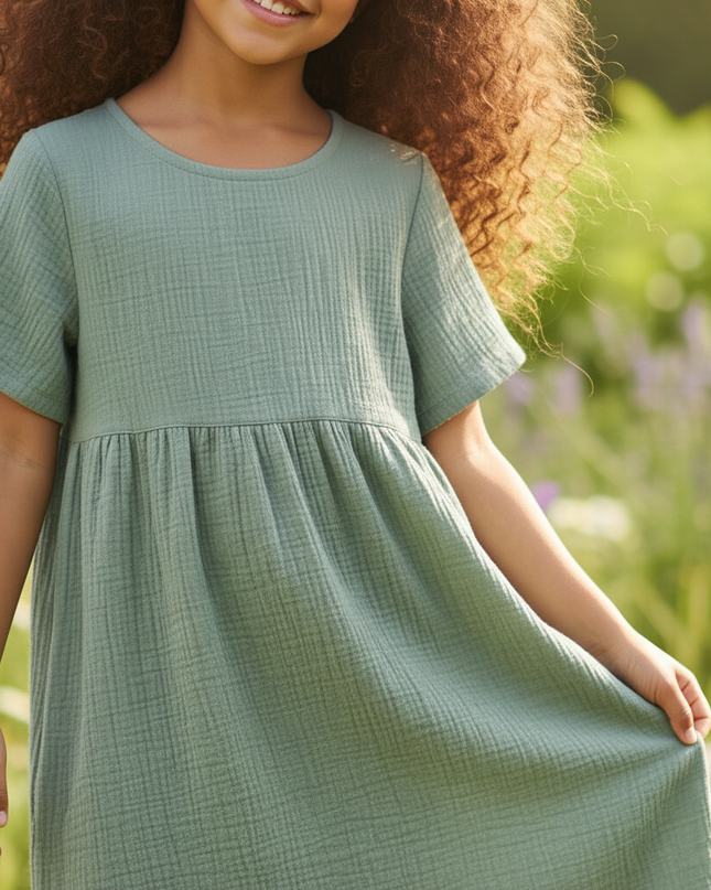 Musselin Kleid Mädchen Grün - Langes Sommerkleid - Ansicht 4