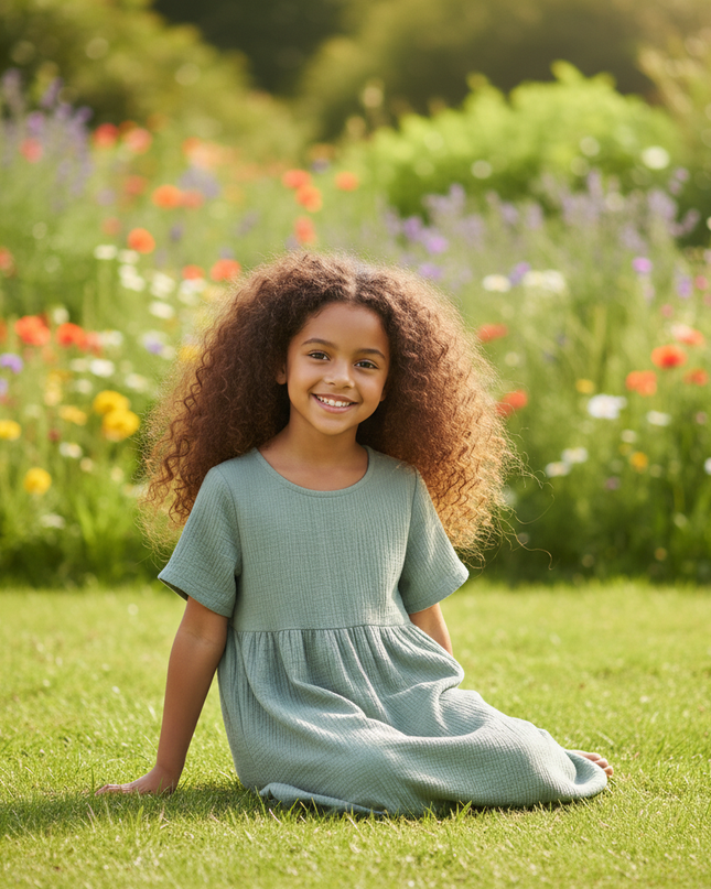 Musselin Kleid Mädchen Grün - Langes Sommerkleid - Ansicht 5