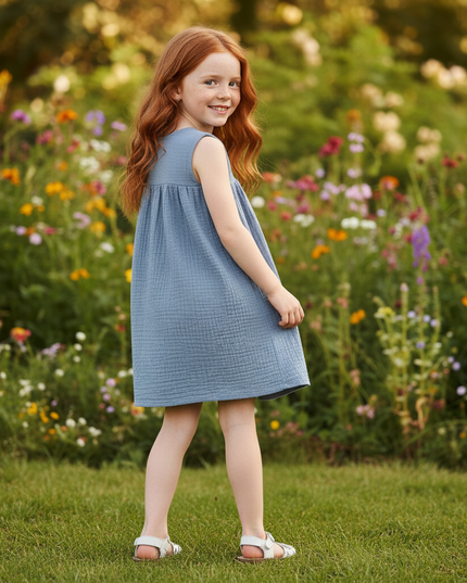 Musselin Kleid Mädchen Hellblau - Strandkleid 90-130 - Ansicht 2