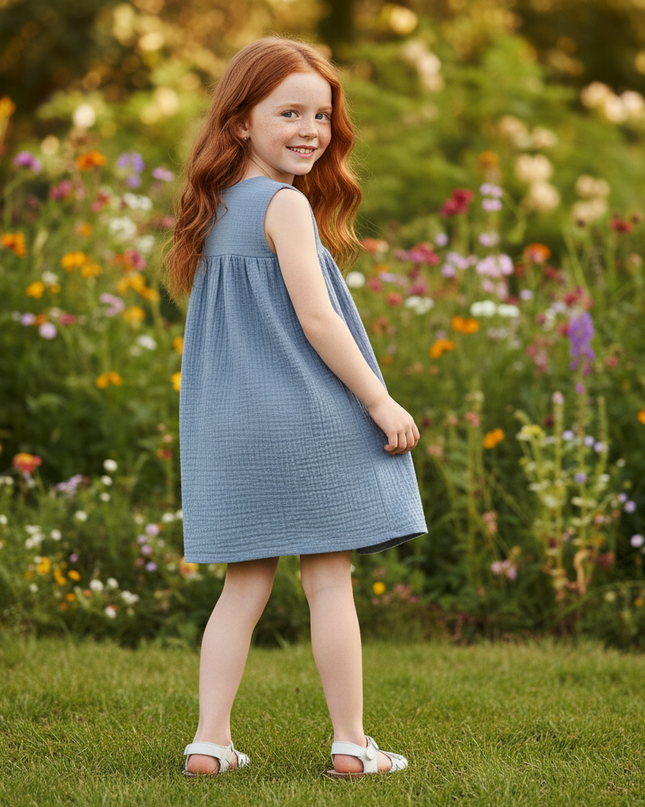 Musselin Kleid Mädchen Hellblau - Strandkleid 90-130 - Ansicht 2