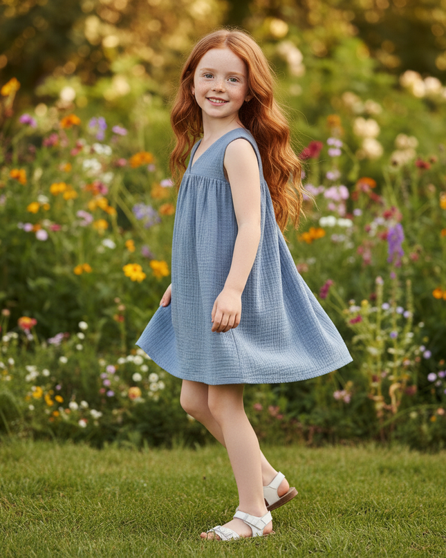 Musselin Kleid Mädchen Hellblau - Strandkleid 90-130 - Ansicht 3