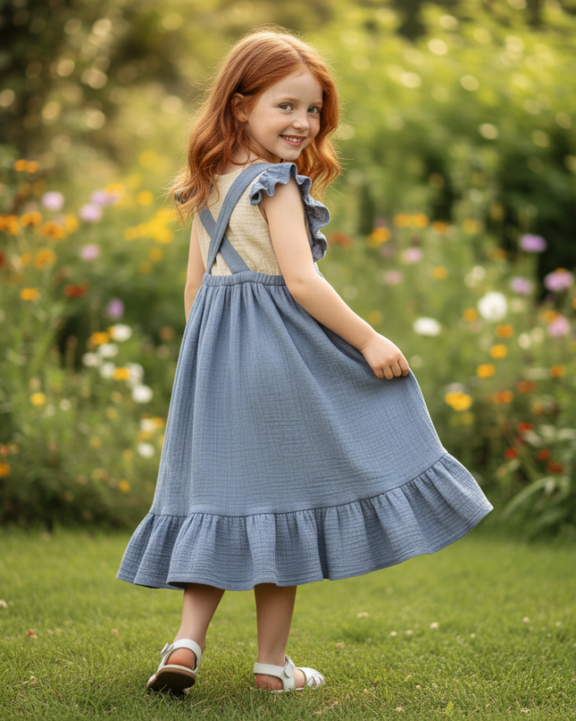 Musselin Kleid Maedchen Hochzeit - Blau Patchwork - Ansicht 2
