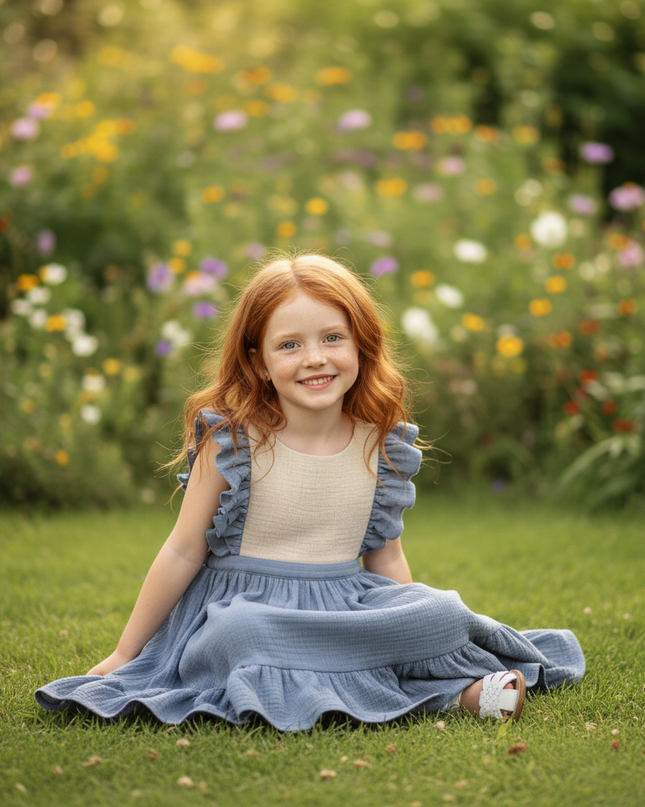 Musselin Kleid Maedchen Hochzeit - Blau Patchwork - Ansicht 5