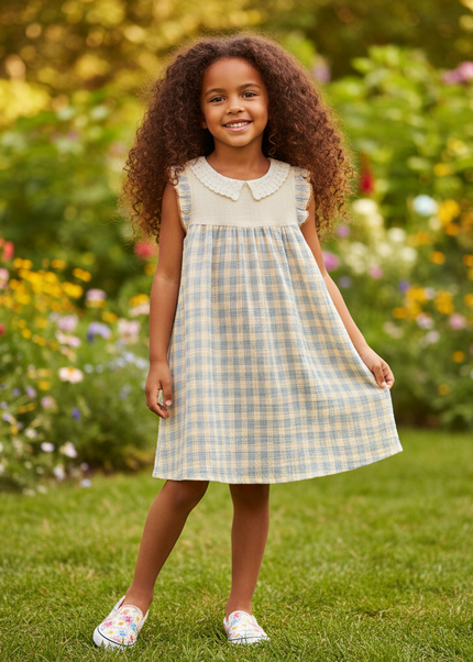 Musselin Kleid Mädchen Italien - Spitzenkragen Beige - Ansicht 1