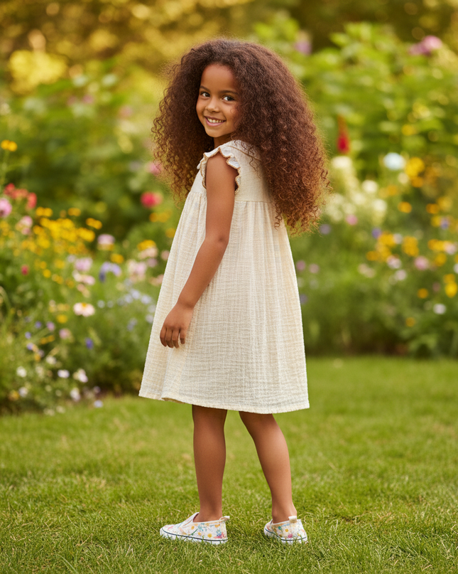 Musselin Kleid Mädchen Italien - Spitzenkragen Beige - Ansicht 2